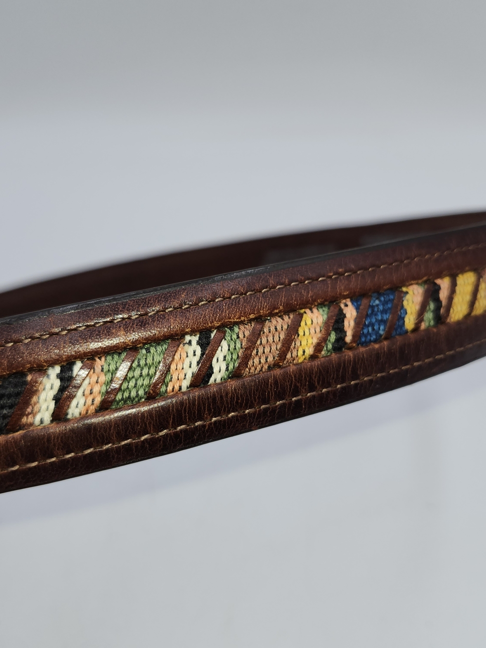 Columbia Brown Leather Men’s Belt with Multicolor Woven Inlay